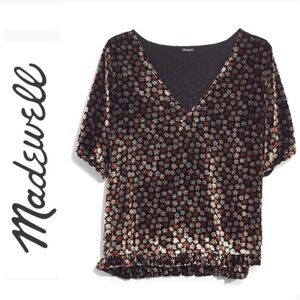 Madewell Whimsical Ruffle Velvet Flower Romantic Print Top Size S
